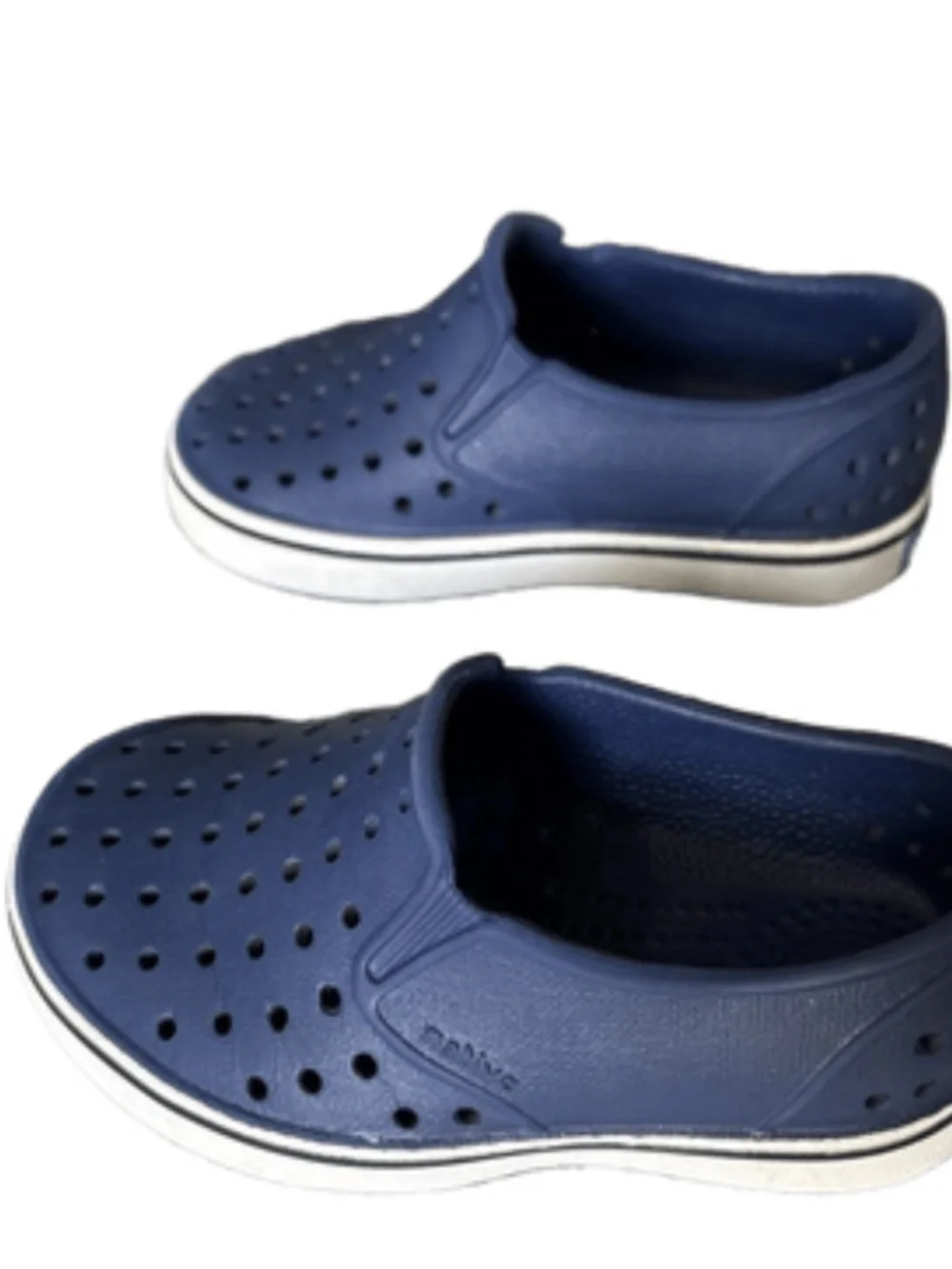 Native Shoes Miles Slip-On Sneaker Kids C7 Unisex, Navy/White | Washed & Ready